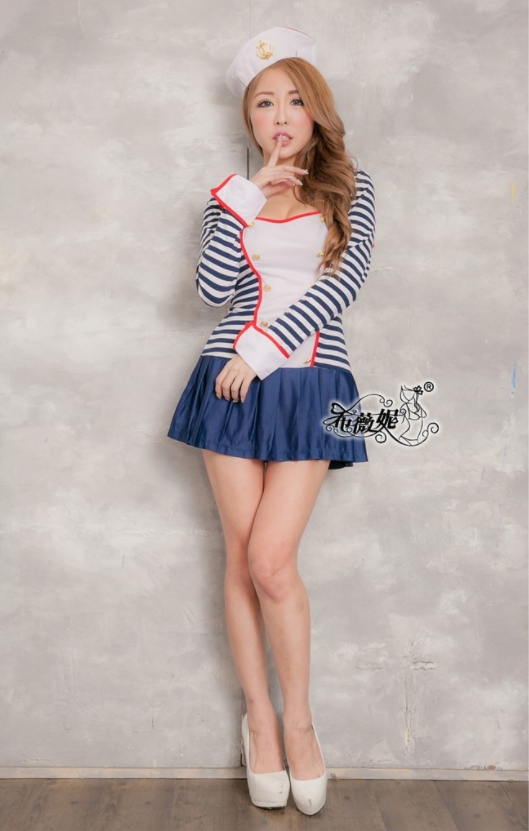 ชุดแฟนซี ชุด Cosplay ชุดเซ็กซี่ ชุดคอสเพลย์ size M-XL - ชุดกะลาสี ทหารเรือ แขนยาวลายทาง กระโปรงจีบรอบตัว พร้อมหมวกกะลาสี