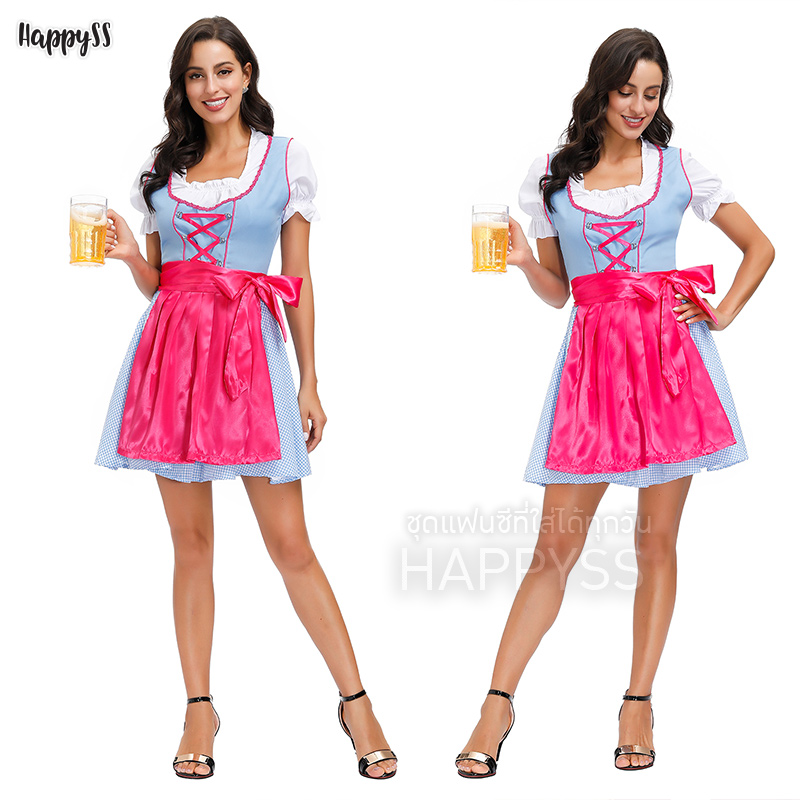 ชุดบาวาเรียนสีฟ้า ผ้ากันเปื้อนชมพู 🏍️💨 ส่งไวจากกทม.