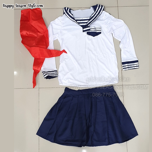 ชุดนักเรียนญี่ปุ่น รุ่นผ้าพันคอแดง แขนยาว รุ่นเบสิค