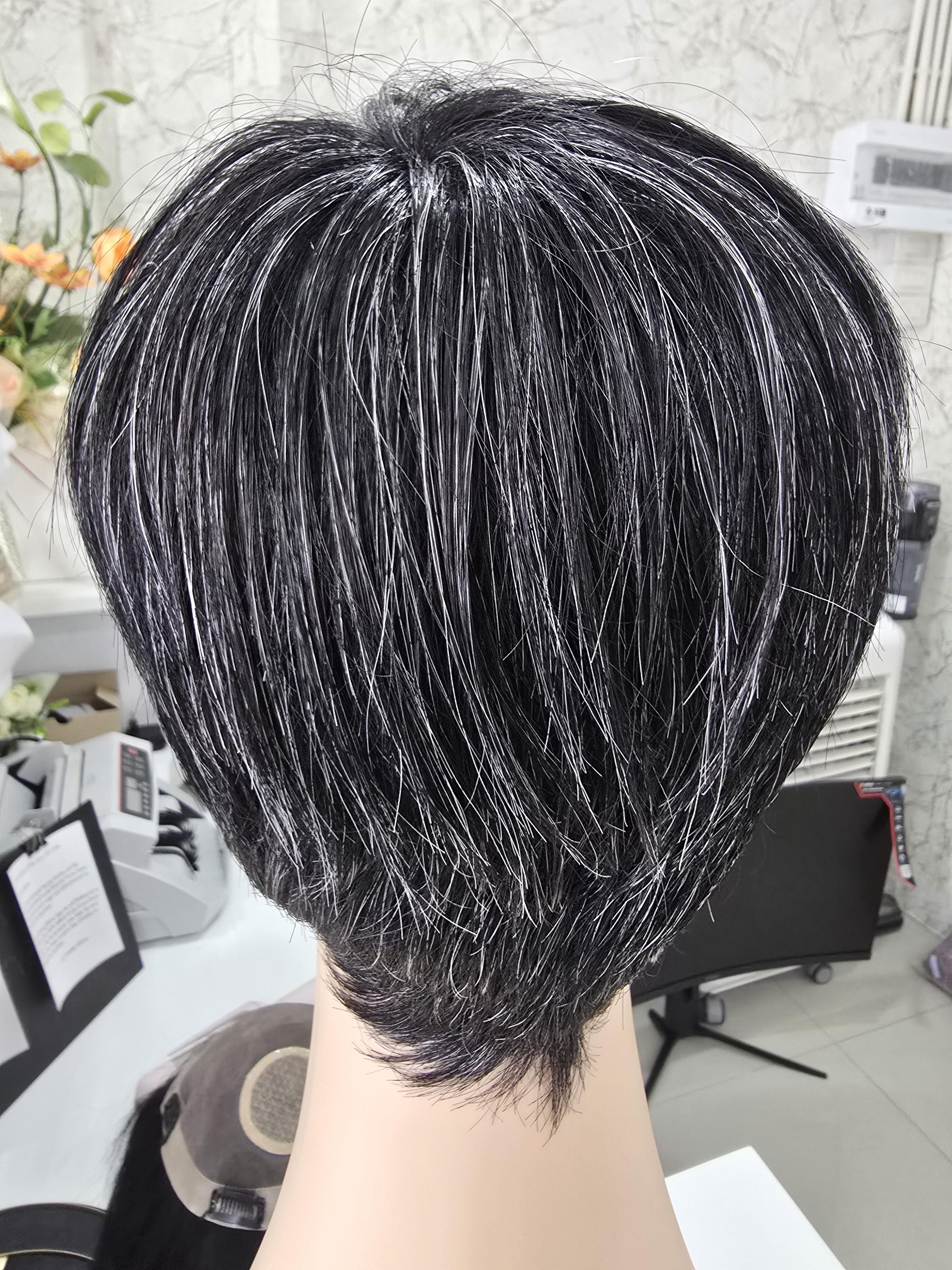 วิกผมหงอกผมขาว ผมแท้100% วิกผู้สูงอายุ คนแก่ ย้อมสีใหม่ได้ Human Hair Grey Wig for Old Women สำเนา