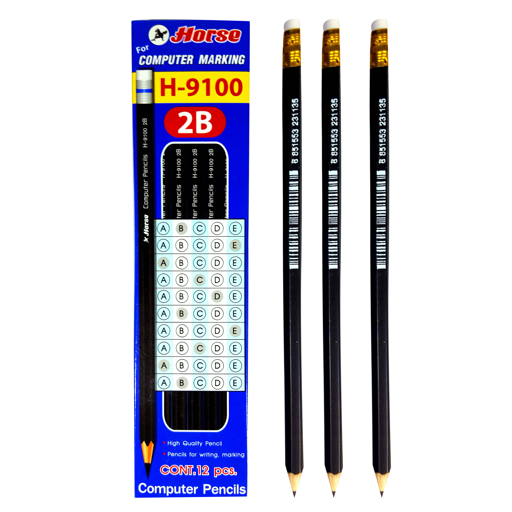 ดินสอดำ 2B ตราม้า กล่องบรรจุ12แท่ง (ขายยกกุรุส12กล่อง)