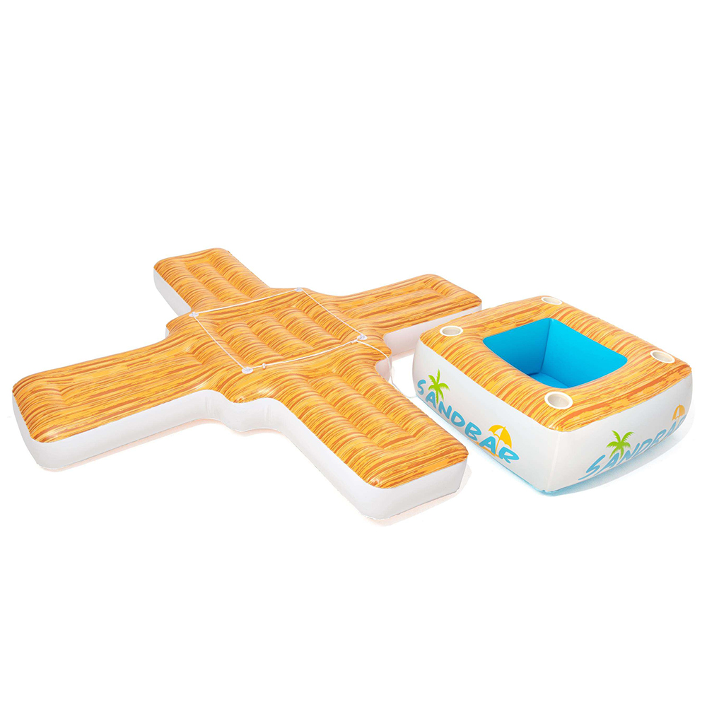 Bestway Inflatable Pool Sandbar Water Float Island Bar Cooler Lounge 246cm ที่นั่งลอยน้ำพร้อมถังแช่น้ำแข็งลายไม้ นั่งได้ 4 คน ขนาด 246x246cm