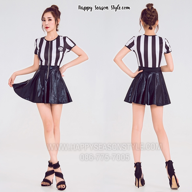 ชุดกรรมการบอล แซกซิปหน้า กระโปรงหนัง ชุดบอล ชุดเชียร์บอล