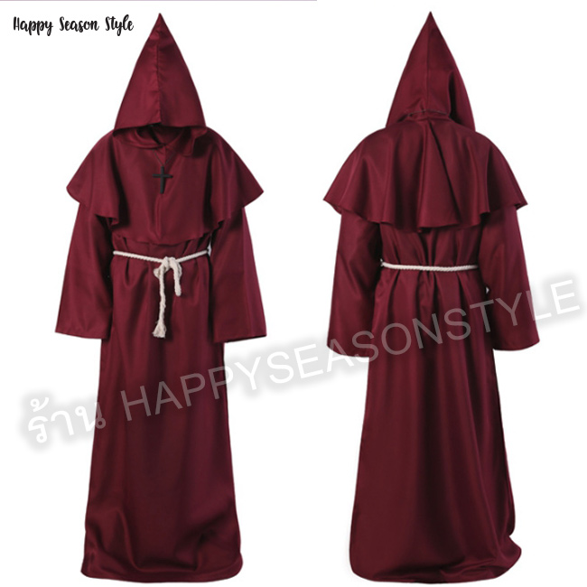 ชุดแฟนซี ชุดฮาโลวีน ชุดผี halloween ชุดคอสเพลย์ Cosplay - ผ้าคลุมกำมะหยี่ มีฮู๊ด พ่อมด วิสาจ แนวดาร์ค ผ้ากำมะหยี่ดำ สำเนา