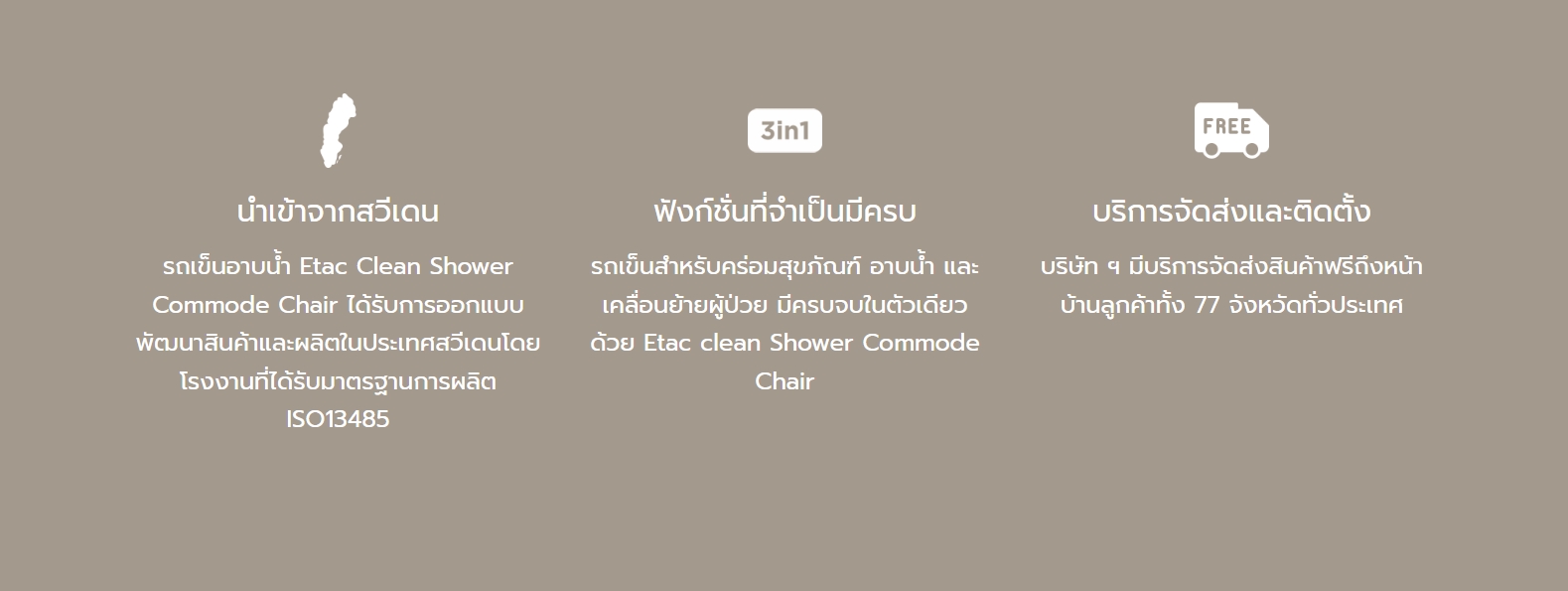 รถเข็นคร่อมสุขภัณฑ์ 3 in 1 สำหรับอาบน้ำ นั่งถ่าย อเนกประสงค์ Etac อีแทค คลีน ล้อหลังใหญ่ 24 นิ้ว เบาะกว้าง 48 ซม. สูง 55 ซม. ผู้ใช้งานสามารถเข็นเองได้ (แบรนด์ประเทศสวีเดน)