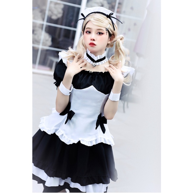 ชุดเมด maid คอสเพลย์ อนิเมะ รุ่นเอวคอด🏍️💨 ส่งไวจาก กทม.