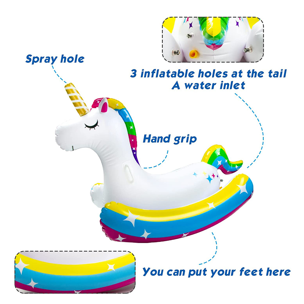 แพเป่าลมรูปยูนิคอร์นสำหรับเด็ก พร้อมสปริงเกอร์พ่นน้ำได้ Inflatable Unicorn Pool Float for Kids with Sprinklers