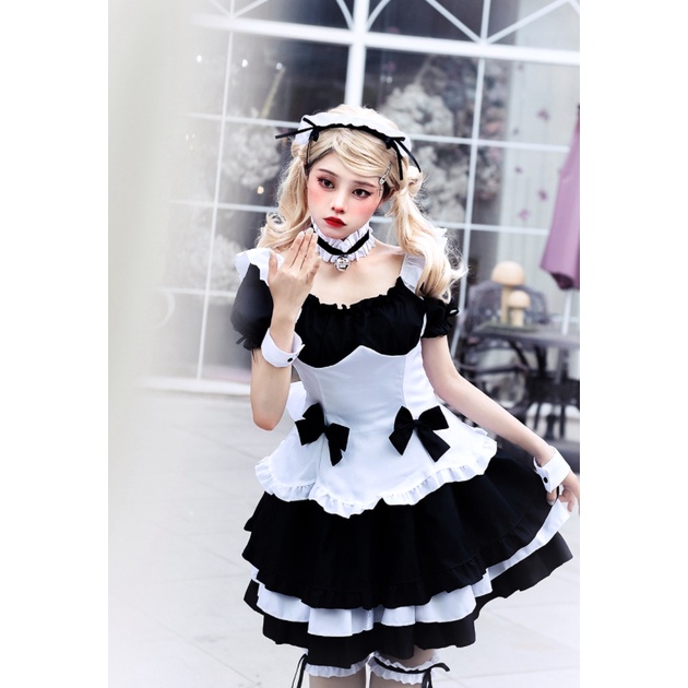 ชุดเมด maid คอสเพลย์ อนิเมะ รุ่นเอวคอด🏍️💨 ส่งไวจาก กทม.