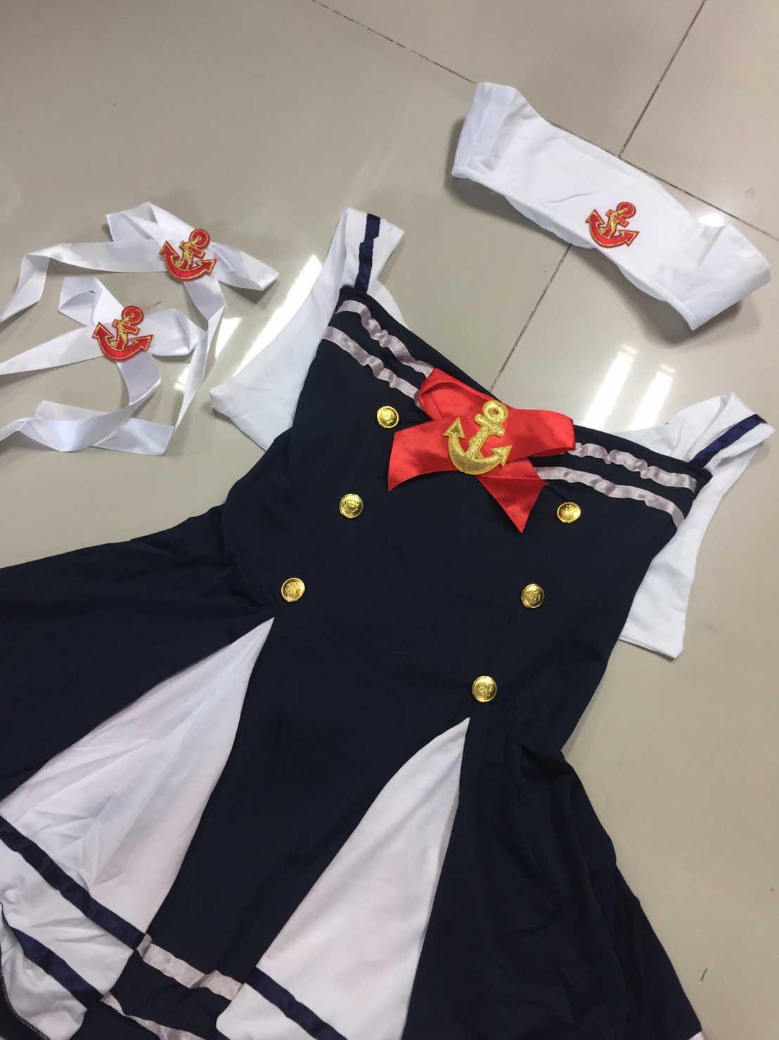 ชุดกะลาสี ทหารเรือ แขนยาวลายทาง กระโปรงจีบรอบตัว ชุดแฟนซี ชุด Cosplay ชุดเซ็กซี่ ชุดคอสเพลย์