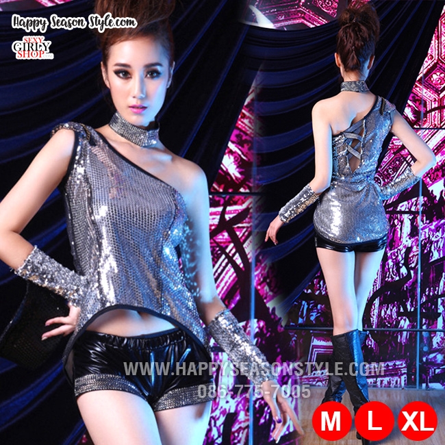 ชุดราเนีย วงเกาหลี ชุดโคฟเวอร์ Cover สีเงินเกล็ดปลาเสื้อแขนเดี่ยว
