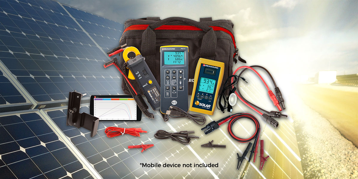 SEAWARD PV200/w PDAmobile เครื่องทดสอบระบบโซลาร์เซลล์ที่มีฟังก์ชั่นวิเคราะห์ประสิทธิภาพแบบเส้นโค้งกระแสและแรงดันไฟฟ้าหรือ IV-CURVE Tracer ตามมาตรฐาน IEC 61829 ที่ระดับ 1000V@15A รองรับมาตรฐานการติดตั้งทางไฟฟ้า ระบบการผลิตไฟฟ้าจากพลังงานแสงอาทิตย์