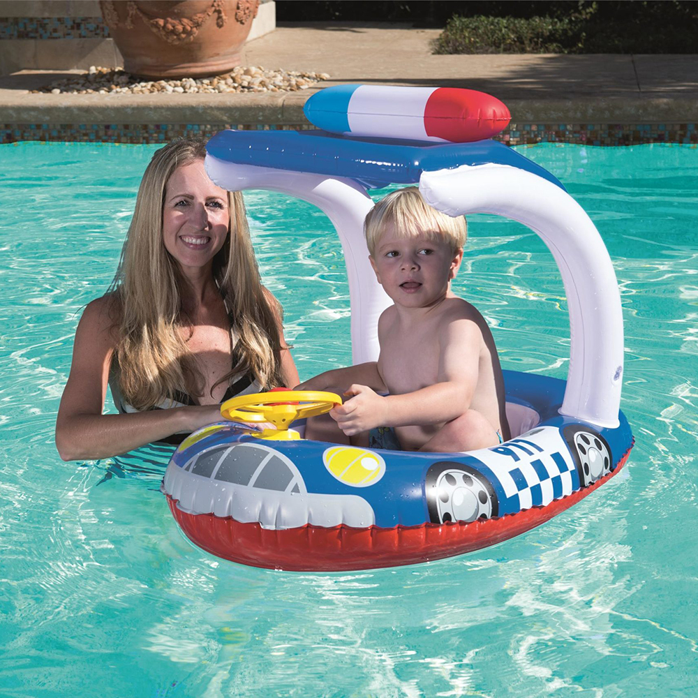 Bestway H2O GO แพยางเด็กแบบสอดขาลายรถตำรวจ พร้อมม่านบังแดด Inflatable Top Quality Children Ride-On Float