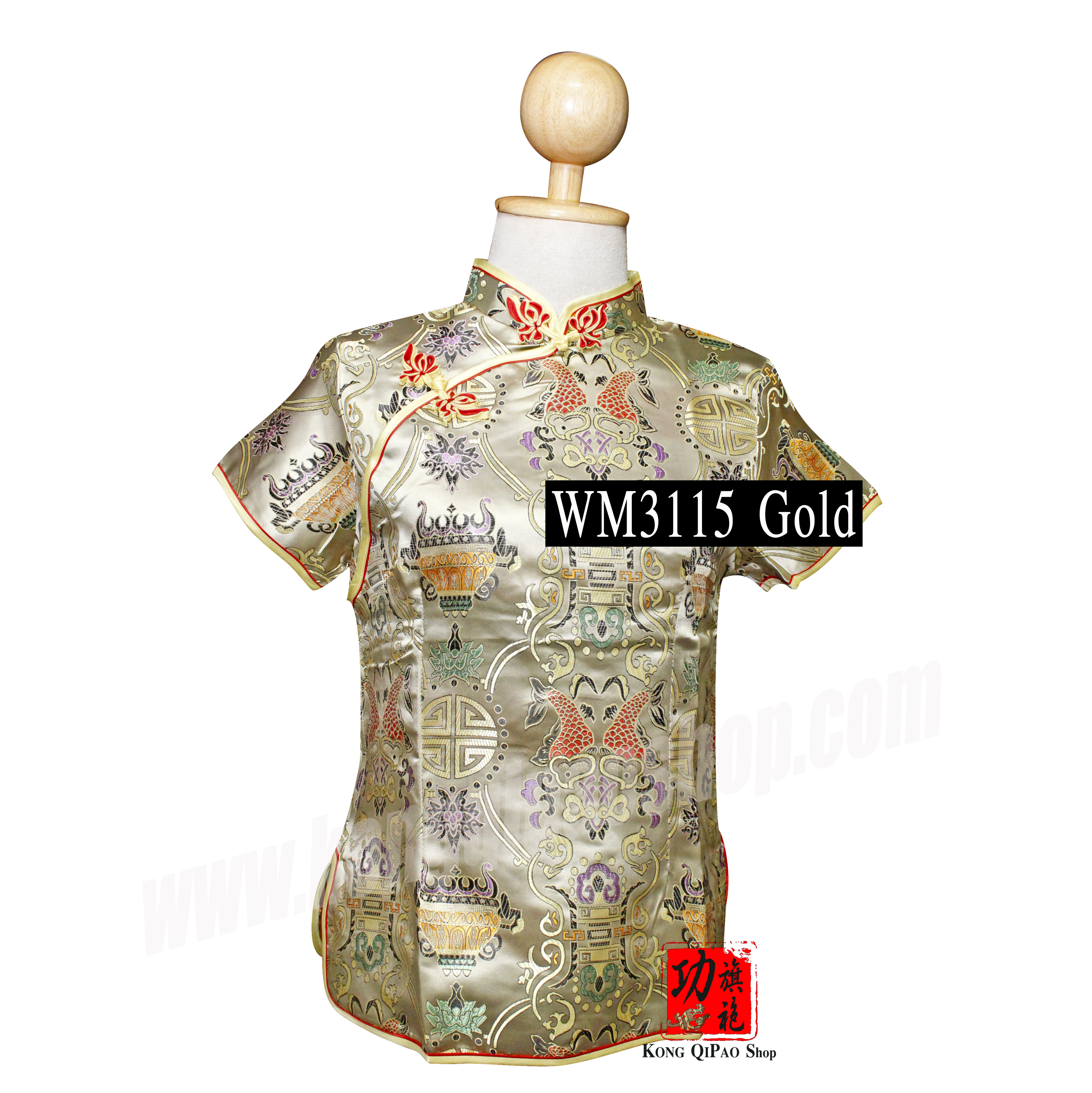 WM3115 เสื้อจีนผู้หญิง คอเฉียง ลายปลาหลีฮื้อคู่(鯉魚)