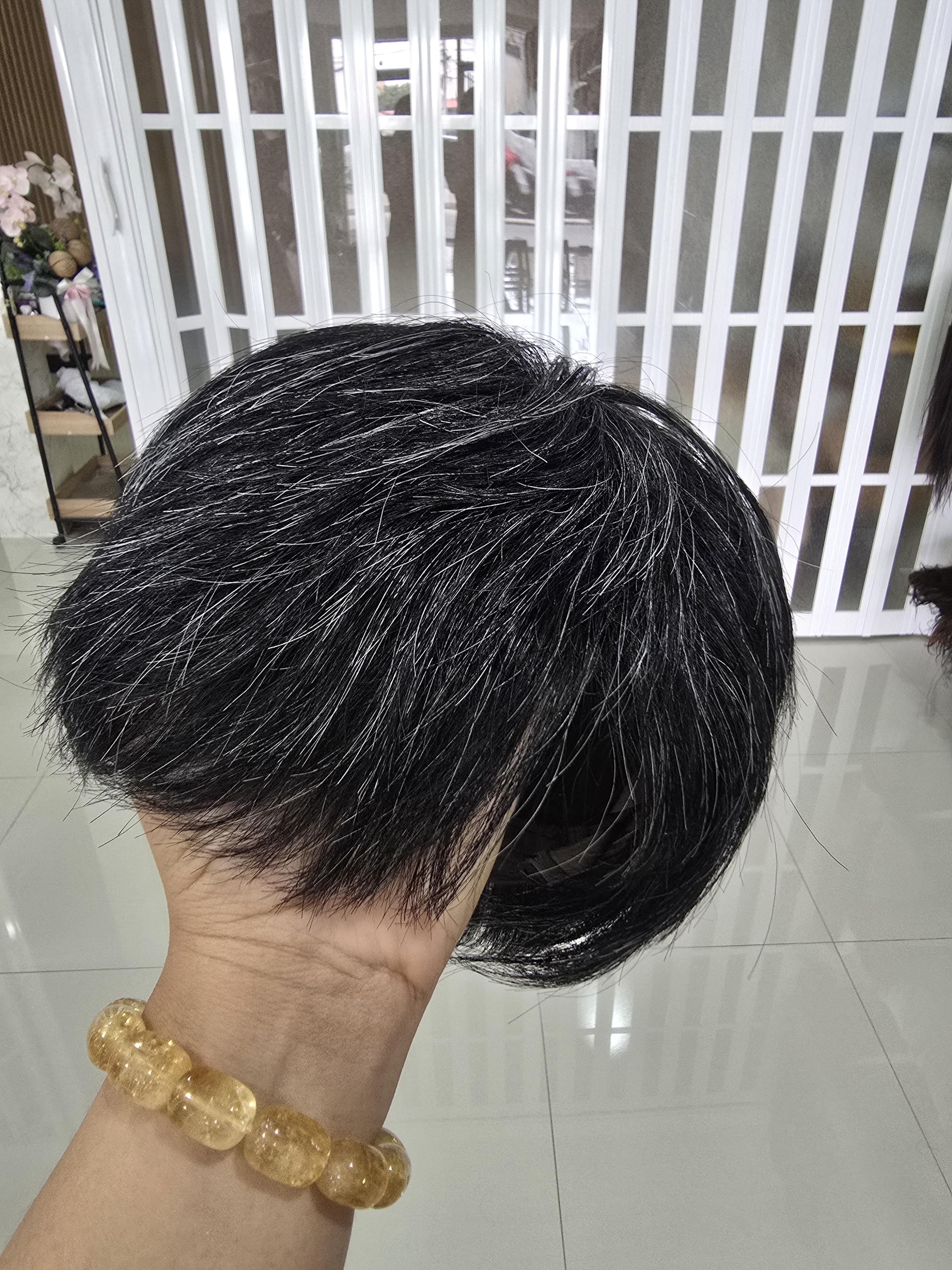 วิกผมหงอกผมขาว ผมแท้100% วิกผู้สูงอายุ คนแก่ ย้อมสีใหม่ได้ Human Hair Grey Wig for Old Women สำเนา