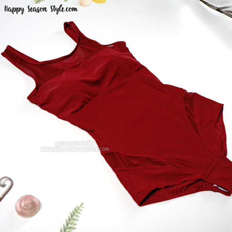 ชุดว่ายน้ำ วันพีช แต่งผ้าตาข่ายซีทรู หน้าหลัง มี 2 สีให้เลือก