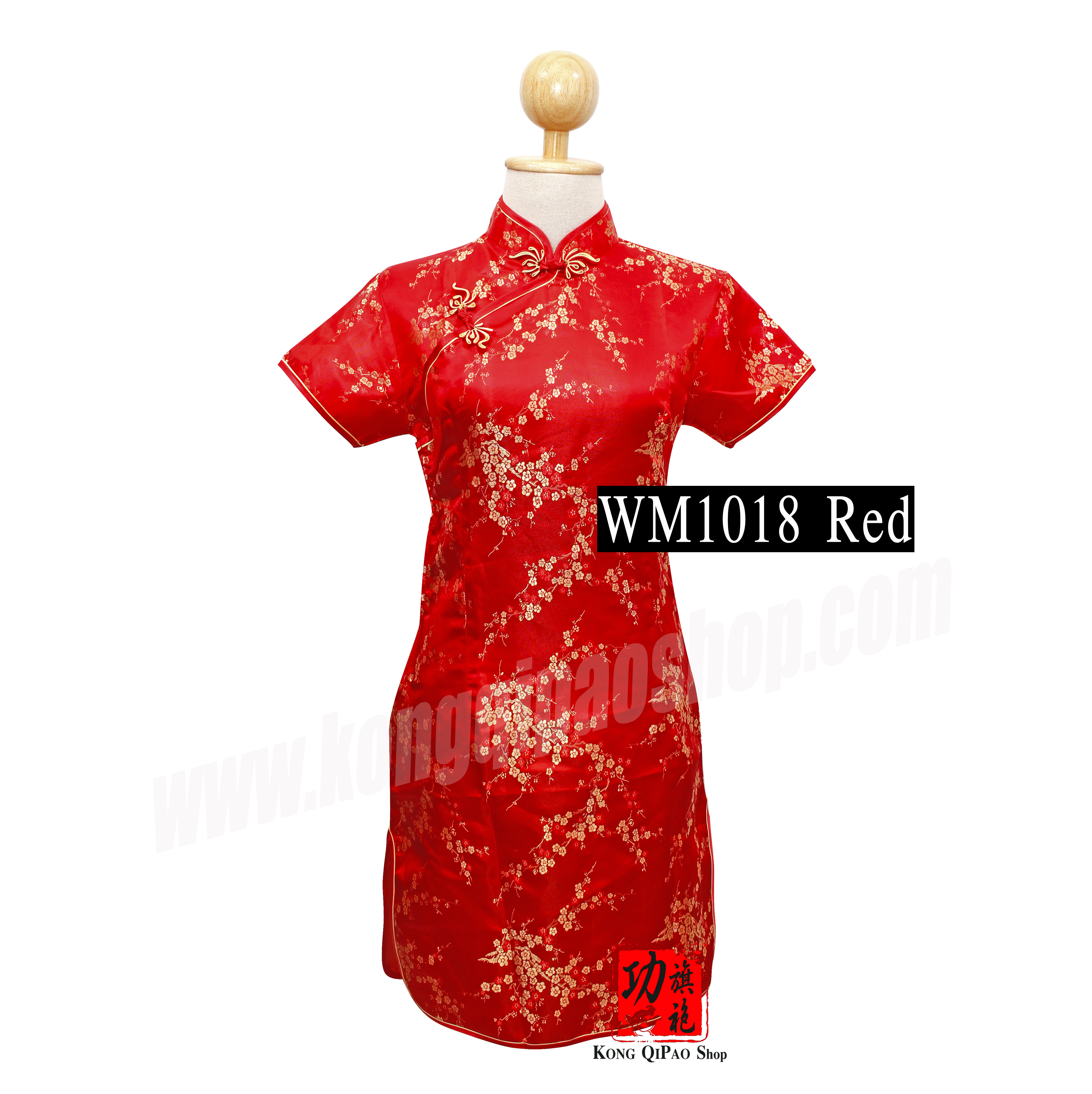 WM1018 กี่เพ้าสั้นผู้หญิง ลายดอกเหมย