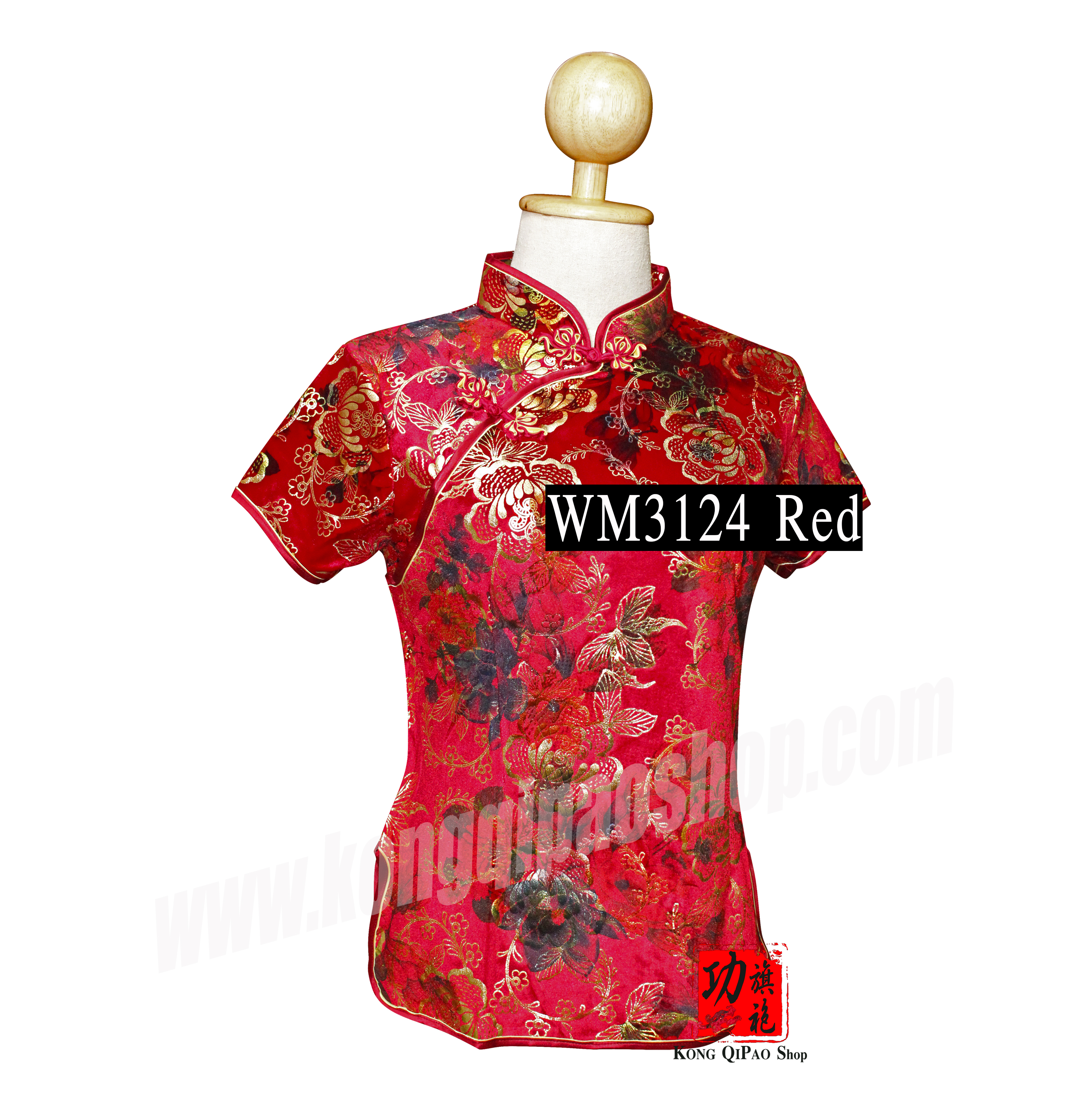 WM3124 เสื้อจีนผู้หญิง คอเฉียง ลายดอกโบตั๋น#4 (กำมะหยี่)