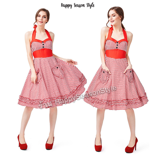 ชุดมาริลีน มอนโร ลายสก๊อต วินเทจ ย้อนยุค (มีหลายสี)