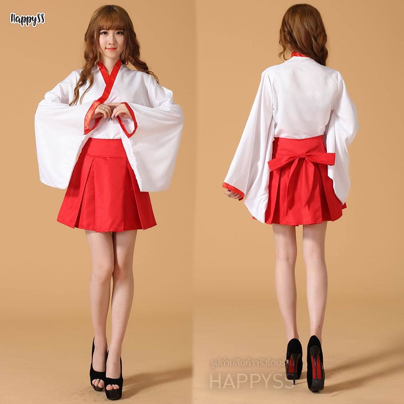 ชุดมิโกะ MIKO ชุดญี่ปุ่น มิโกะรุ่นกระโปรงสั้น พร้อมที่คาดผมโบว์แดง🏍️💨ส่งไวจาก กทม.