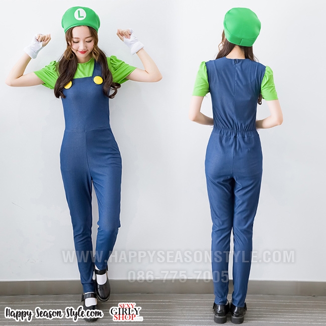 ชุดมาริโอ Super Mario ซุปเปอร์มาริโอ้ ชุดหลุย์ สีเขียว สีแดง ผู้หญิง