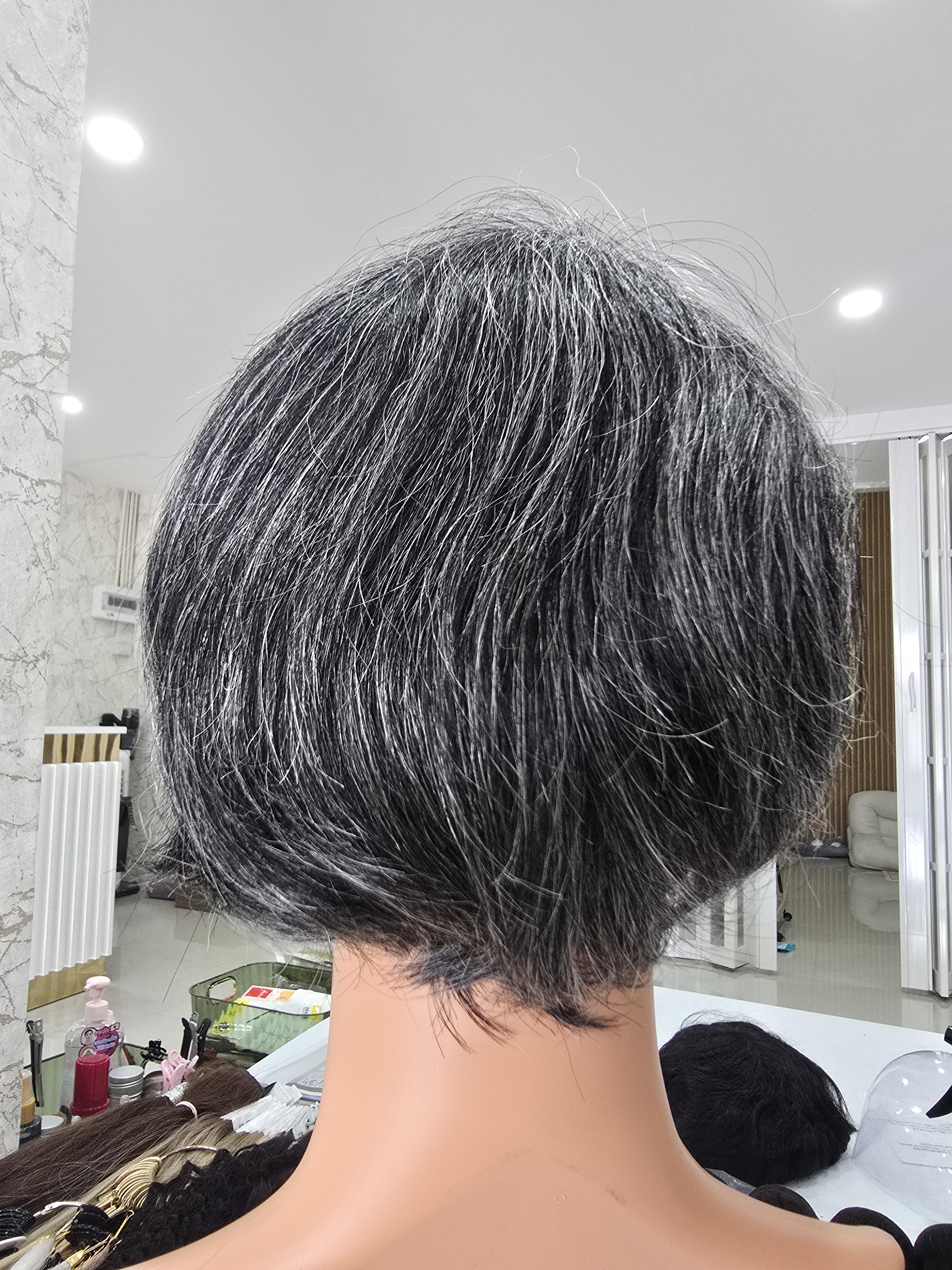 วิกผมหงอกผมขาว ผมแท้100% วิกผู้สูงอายุ คนแก่ ย้อมสีใหม่ได้ Human Hair Grey Wig for Old Women