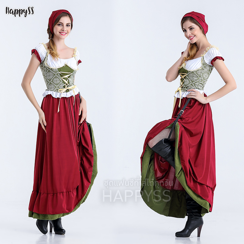 ชุดบาวาเรียน ชุดประจำชาติเยอรมัน เขียว-แดงเลือดหมู ยุโรป มีทั้งรุ่นสั้นและยาว