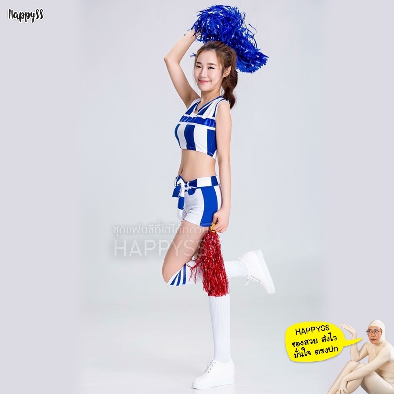 ชุดเชียร์กีฬา เสื้อเอวลอย กางเกงขาสั้น โทนขาวน้ำเงิน แนวเกาหลี AOA