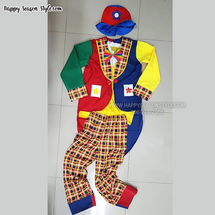 ชุดตัวตลก โบโซ่ รุ่นสูทสีสลับ กางเกงลายสก๊อตแดง พร้อมหมวกสีแดง