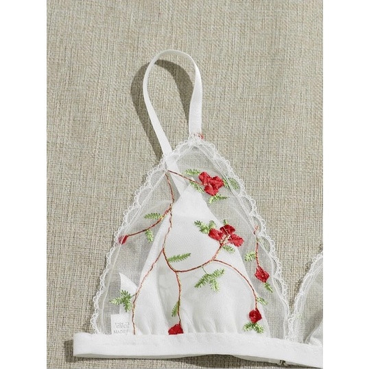 ชุดบิกินี่ เซ็ท3ชิ้น ปักลายเชอร์รี่ พร้อมสายดึงถุงน่อง