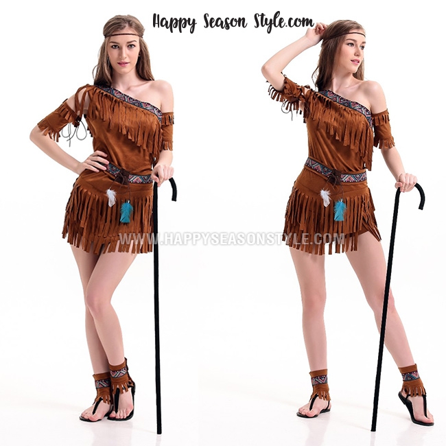 ชุดอินเดียแดง คนป่า ชนเผ่า สีน้ำตาล หนังกลับ