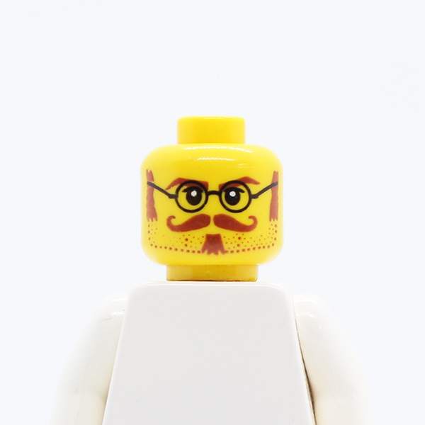Glasses with Brown Sideburns, Moustache and White Pupils Pattern - Blocked Open Stud