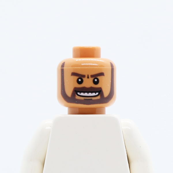 Beard Dark Brown, White Pupils and Grin with Teeth Pattern - Blocked Open Stud