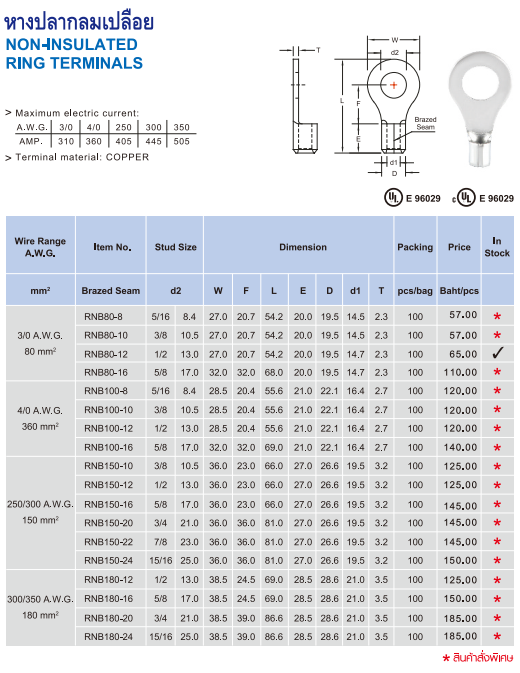 หางปลากลมเปลือย,NON-INSULATED RING TERMINALS