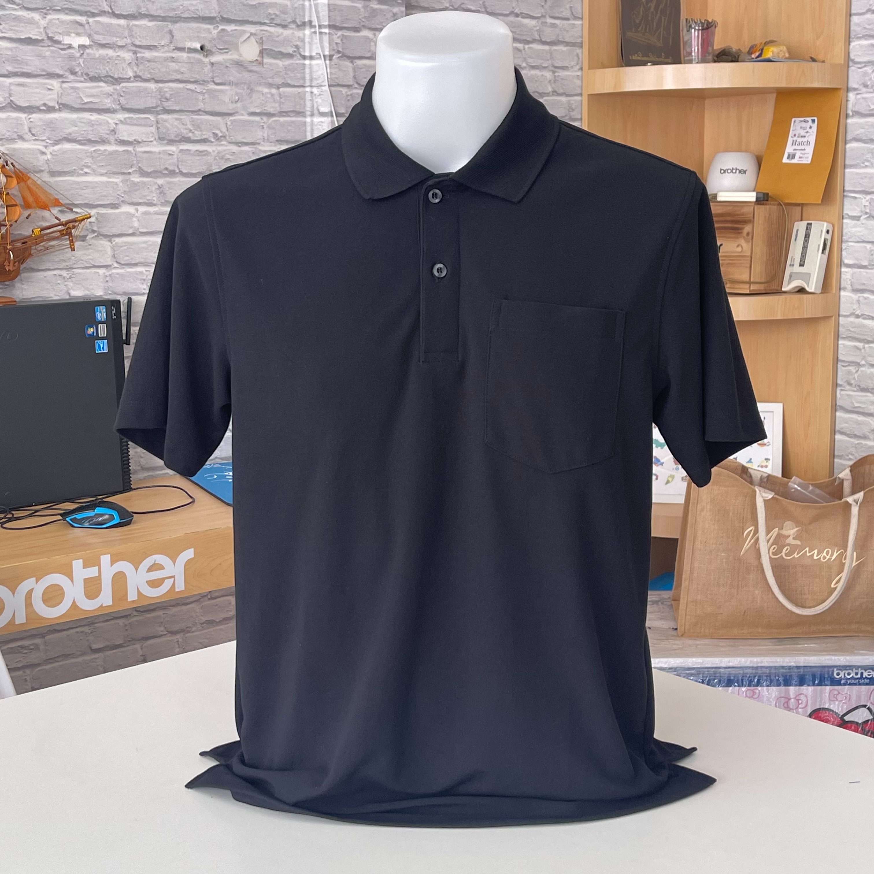 เสื้อโปโลแขนปล่อยสีดำชาย-หญิง S-3XL