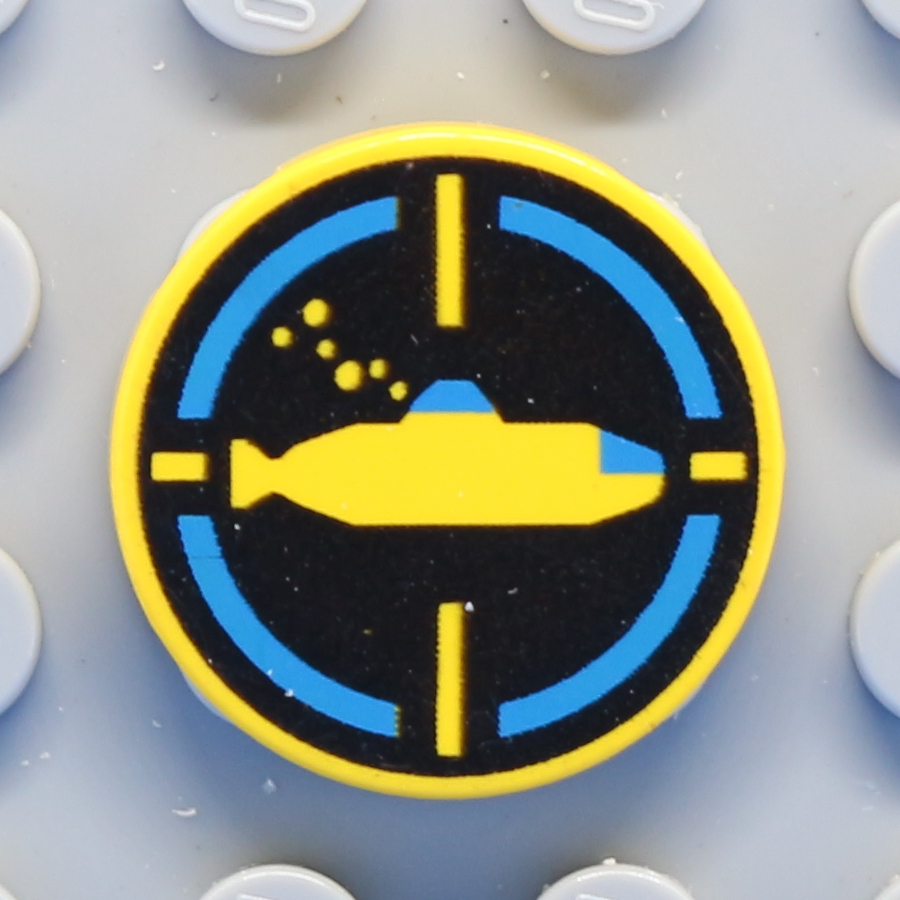 Tile, Round 2 x 2 with Black Background, Yellow Submarine Pattern
