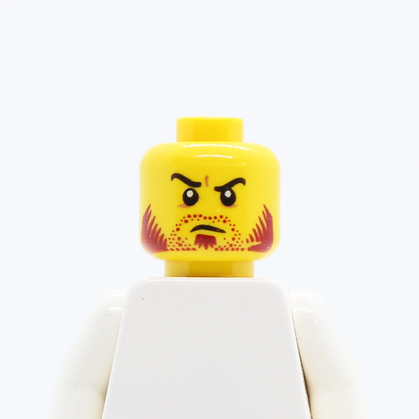 Dual Sided Beard Stubble Dark Red, Sideburns, Goatee, Curved Black Eyebrows, Lopsided Open Grin / Determined Pattern - Hollow Stud