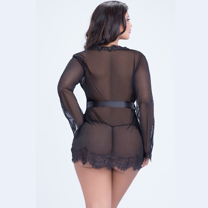 ชุดนอนไม่ได้นอนไซส์ใหญ่ ชุดนอนซีทรูสาวอวบ แขนยาว ผูกหน้า สีชมพูอ่อน