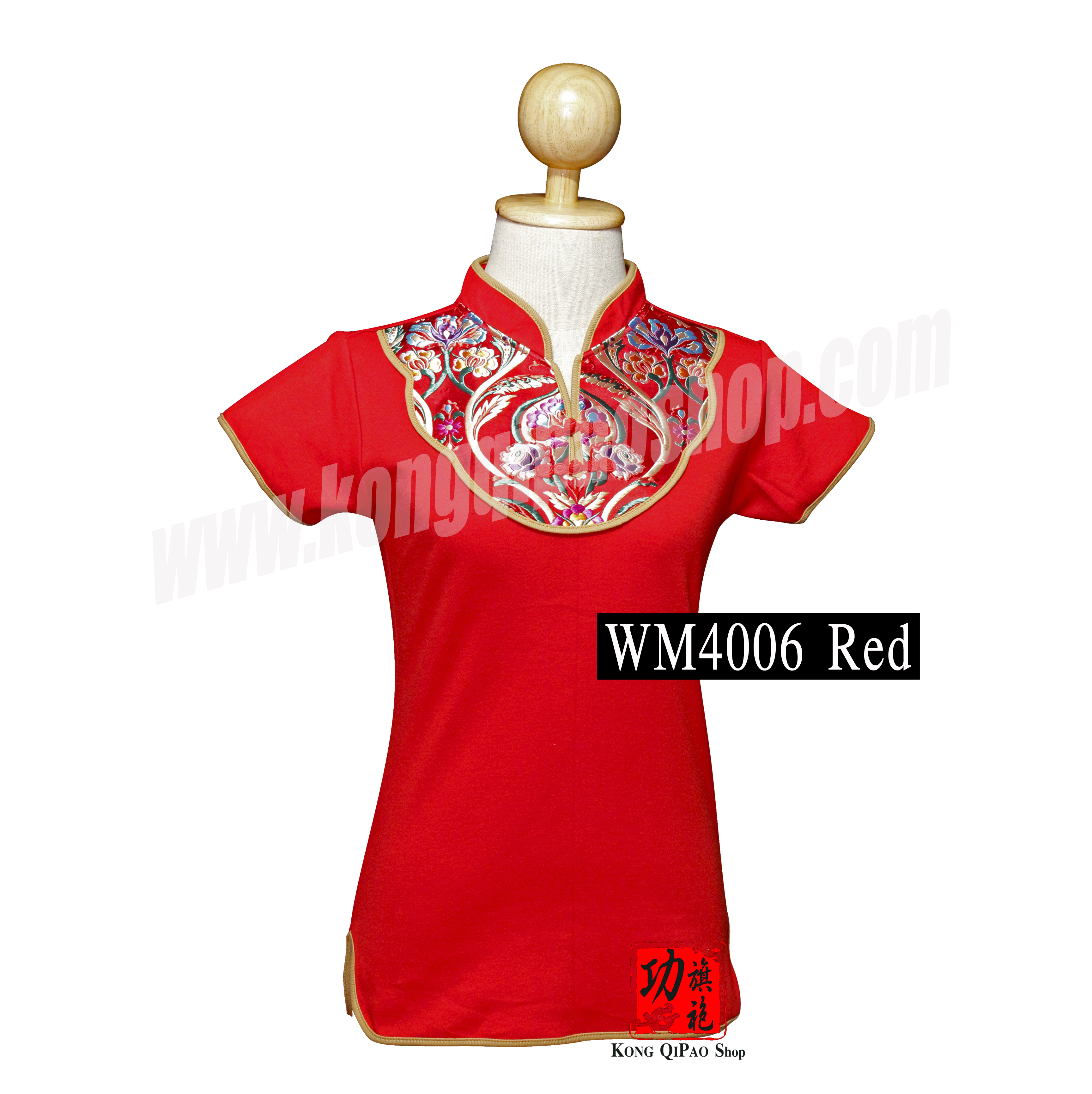 WM4006 เสื้อยืดคอจีน ลายสร้อยดอกโบตั๋น