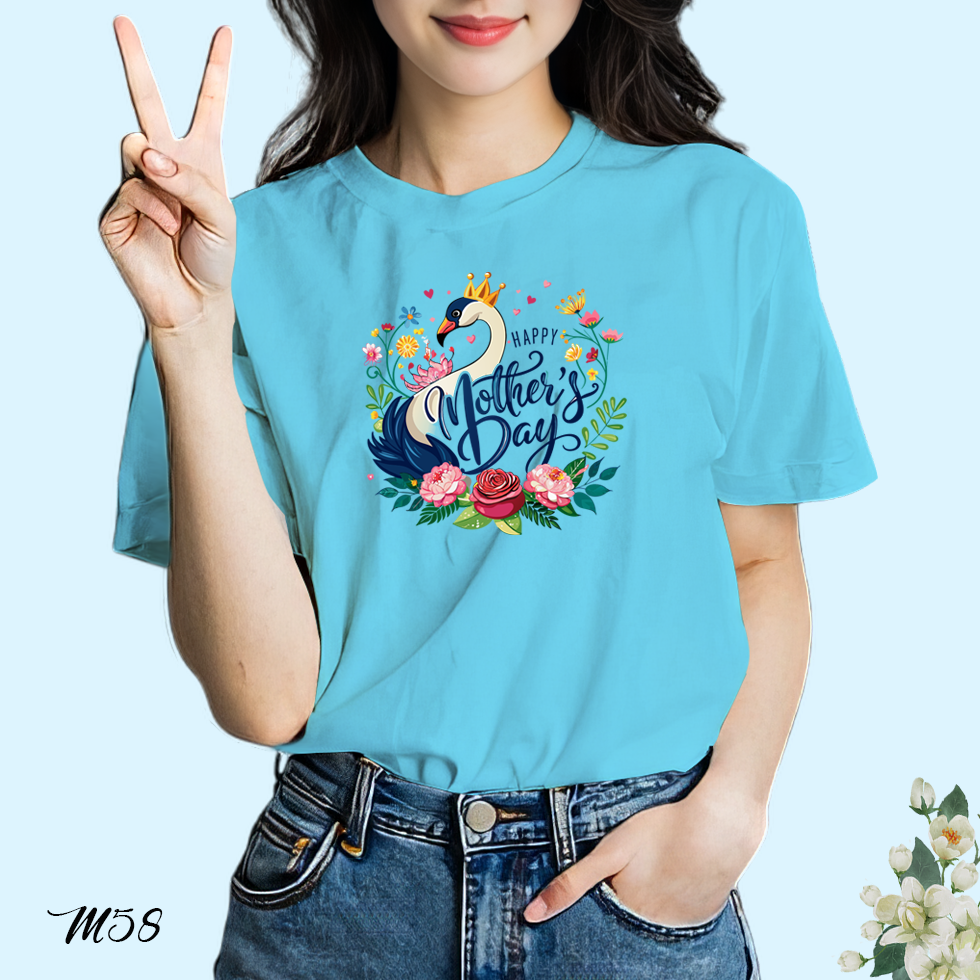 เสื้อยืดสีฟ้าวันแม่ สกรีนลาย Happy Mother's Day M58 เนื้อผ้าโพลีเอสเตอร์100% นุ่มใส่สบาย
