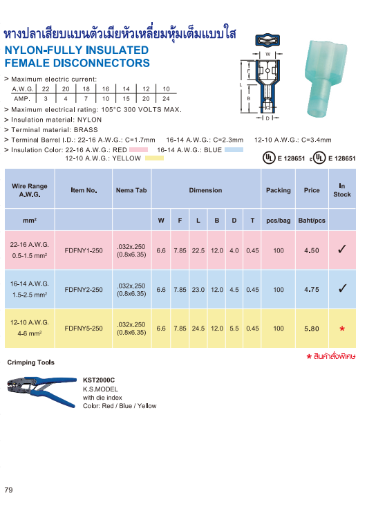 หางปลาเสียบแบนตัวเมียหัวเหลี่ยมหุ้มเต็มแบบใส,NYLON-FULLY INSULATED FEMALE DISCONNECTORS