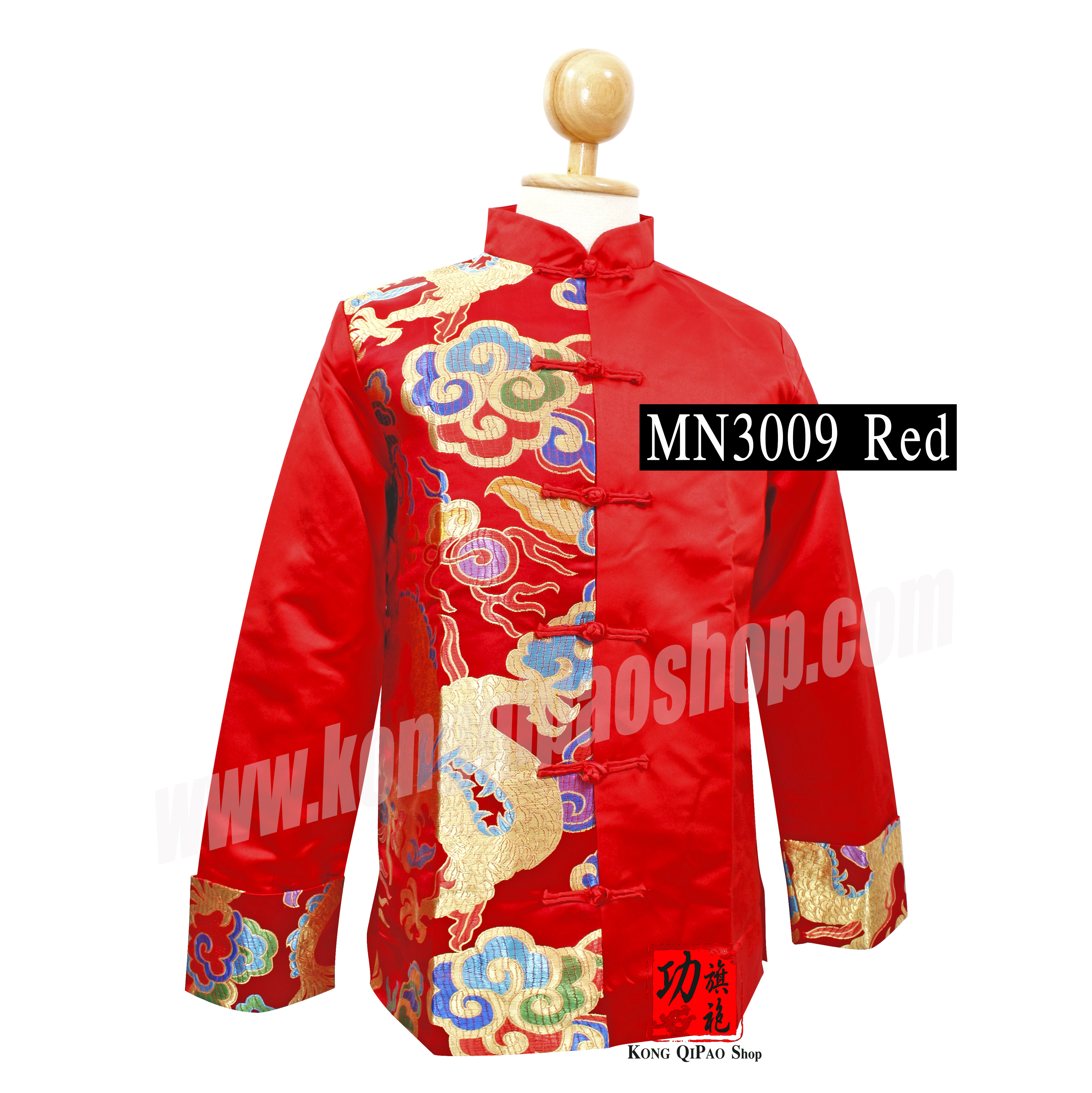 MN3009 เสื้อจีนผู้ชาย แขนยาว ลายมังกรข้างเดียว