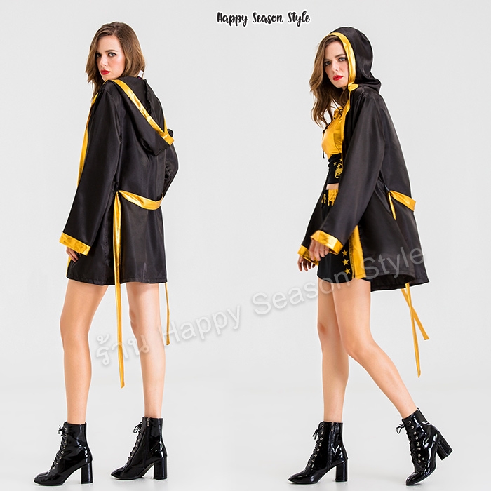 ชุดนักมวย Champ Fight 10 สีทอง ดำ พร้อมผ้าคลุม