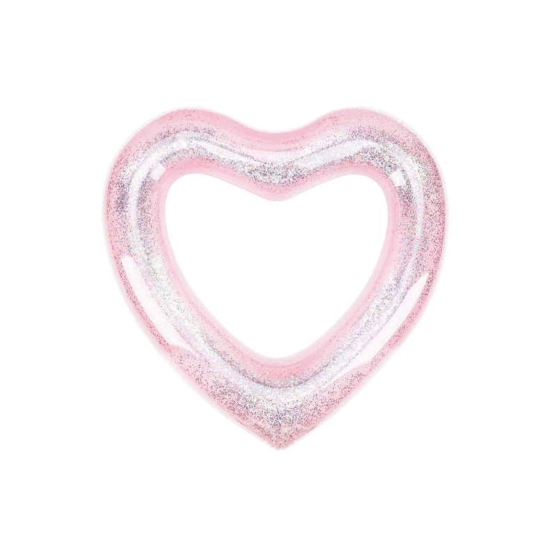 ห่วงยางรูปหัวใจ สีชมพู กลิตเตอร์น่ารักๆ Inflatable Pink Heart Ring With Glitter Pool Float