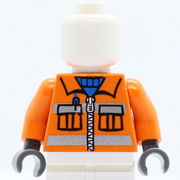 Town Construction Zipper Vest with Pockets and Blue Shirt Pattern / Orange Arms / Dark Bluish Gray Hands