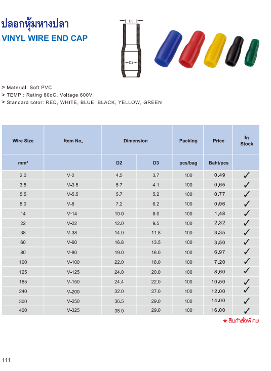 ปลอกหุ้มหางปลา,VINYL WIRE END CAP