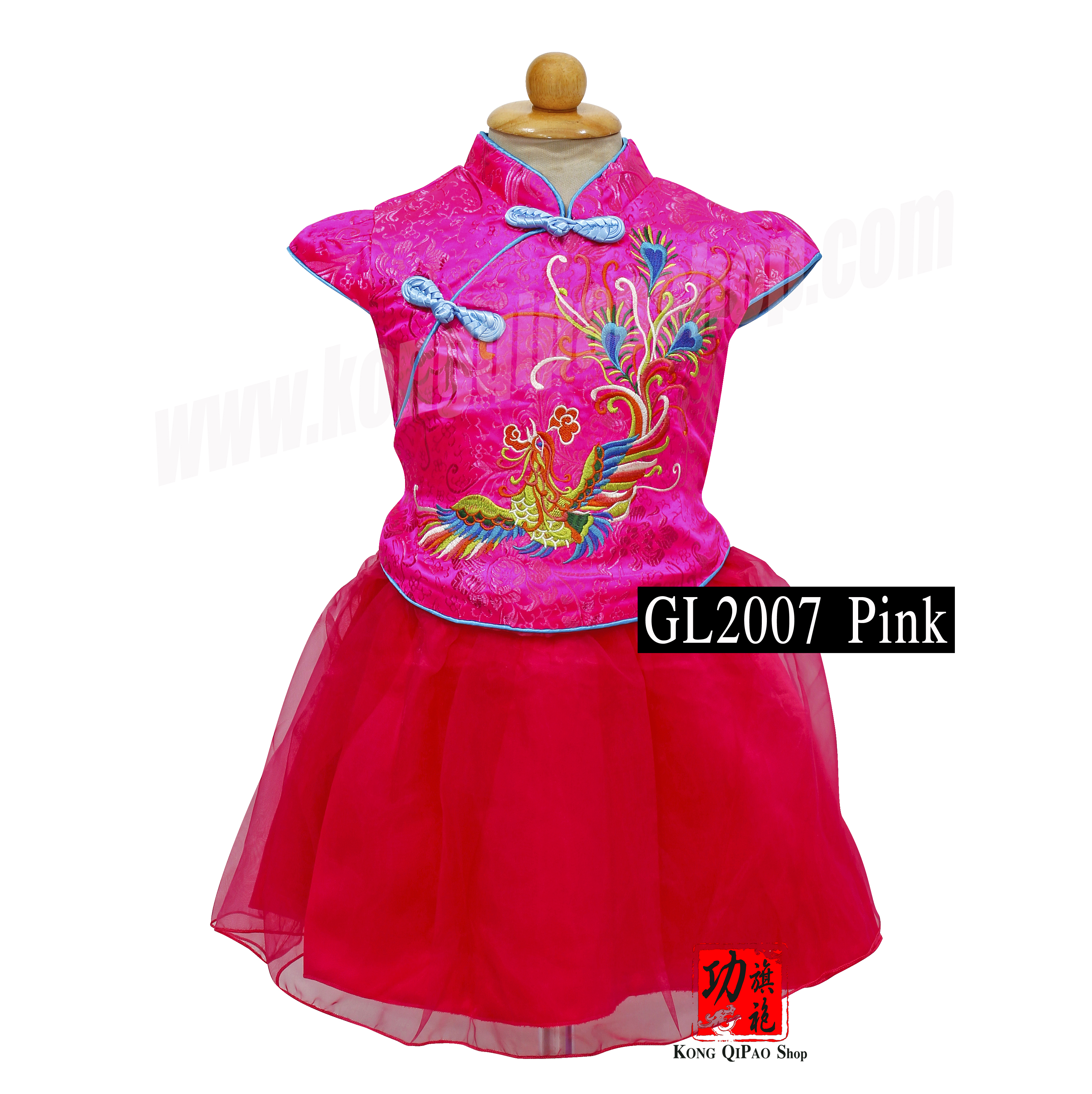 GL2007 ชุดจีนเด็กผู้หญิง กระโปรงฟู ลายหงส์