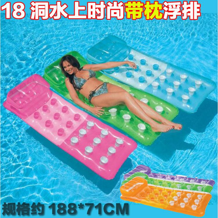 แพยางนอนชิว พร้อมหมอนหนุน Inflatable Air Bed With Pillow Pool Float