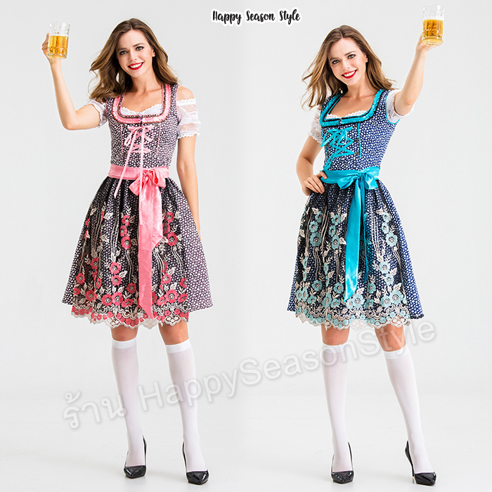 ชุดบาวาเรียน Oktoberfest Beer ชุดประจำชาติ เยอรมัน เนเธอร์แลนด์ ชุดเชียร์เบียร์ ชุดบาวาเรียน - ชุดเมด ลูกไม้ (มี 2 สี)