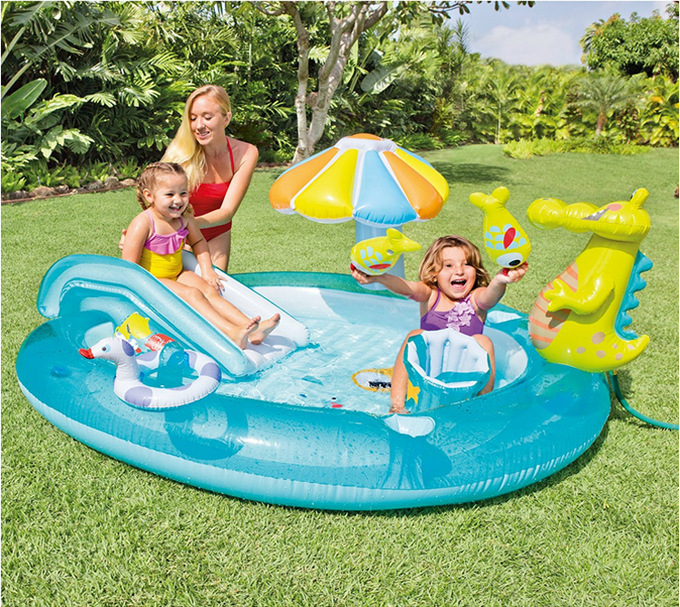 INTEX ชุดสระน้ำเด็ก จระเข้น้อย พร้อมสไลเดอร์ Inflatable Intex Crocodile Baby Pool Set with Slide