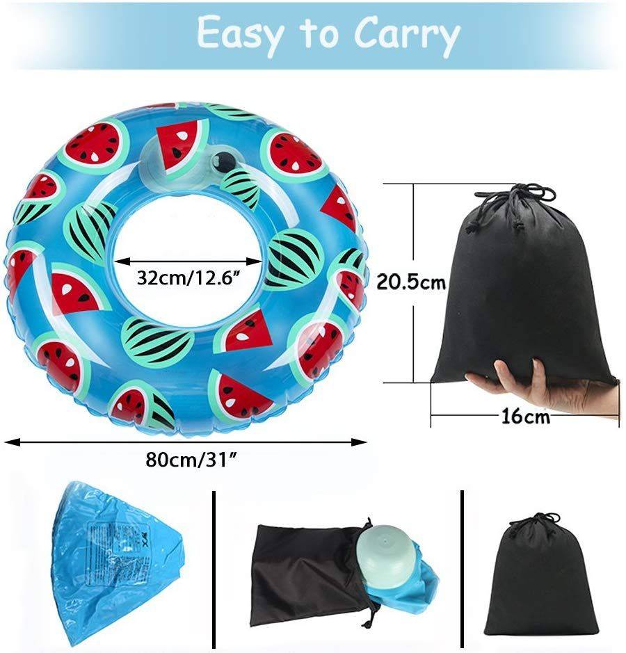 ห่วงยางแตงโม - สีฟ้า ไม่ต้องใช้ที่สูบลม Inflatable Watermelon Pool Float Non Air Pump